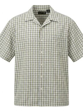 Panama Connection Olive Plaid Camp Shirt L Retro Short Sleeve Button Down